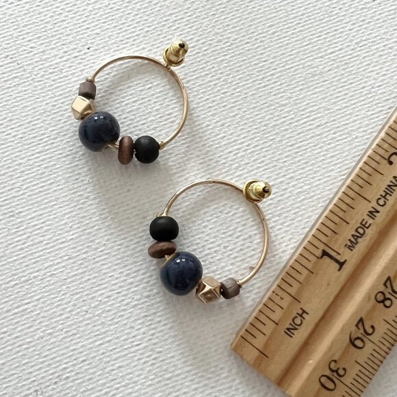 Mixed Material Beaded Hoop Post Earrings - Picture 3 of 3